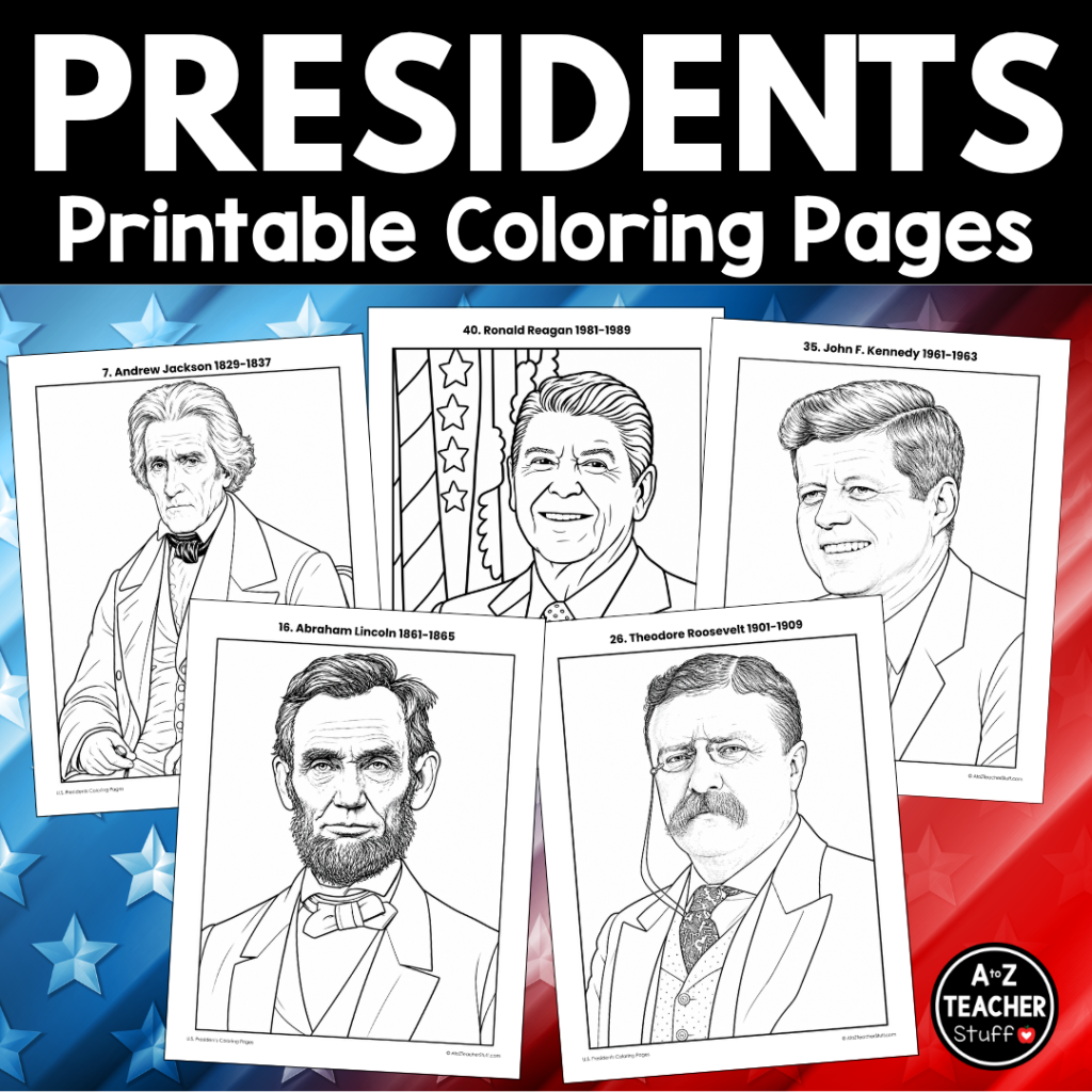 Complete collection of printable American presidents coloring pages for kids