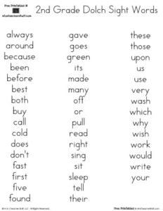 free printables 2nd Grade Dolch Sight Words