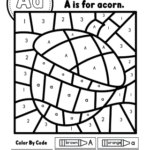 Acorn Color by Code Letter A Alphabet Printable