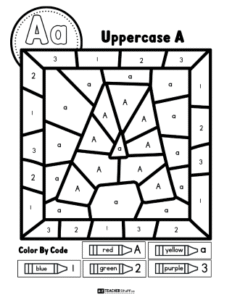 Color by Code Letter A Uppercase & Lowercase Alphabet Printable