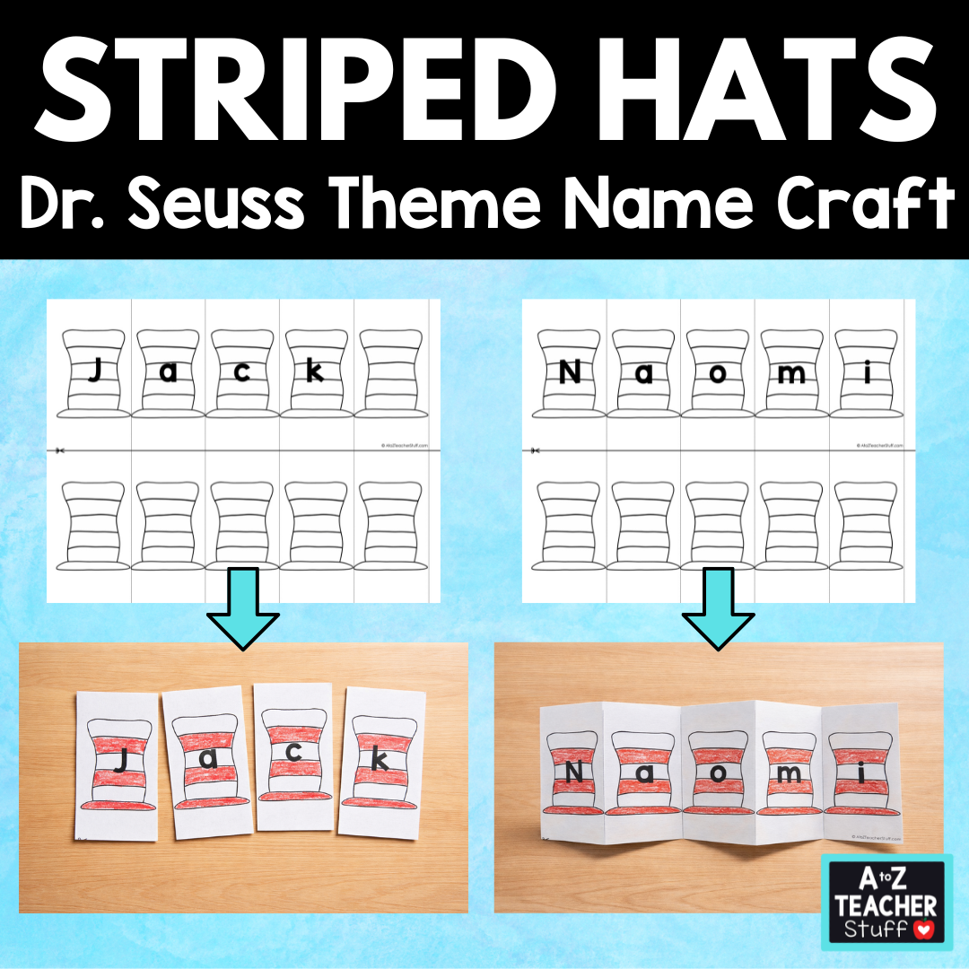 Striped Hats Name Craft Generator for Dr. Seuss Theme - Name Puzzle or Accordion