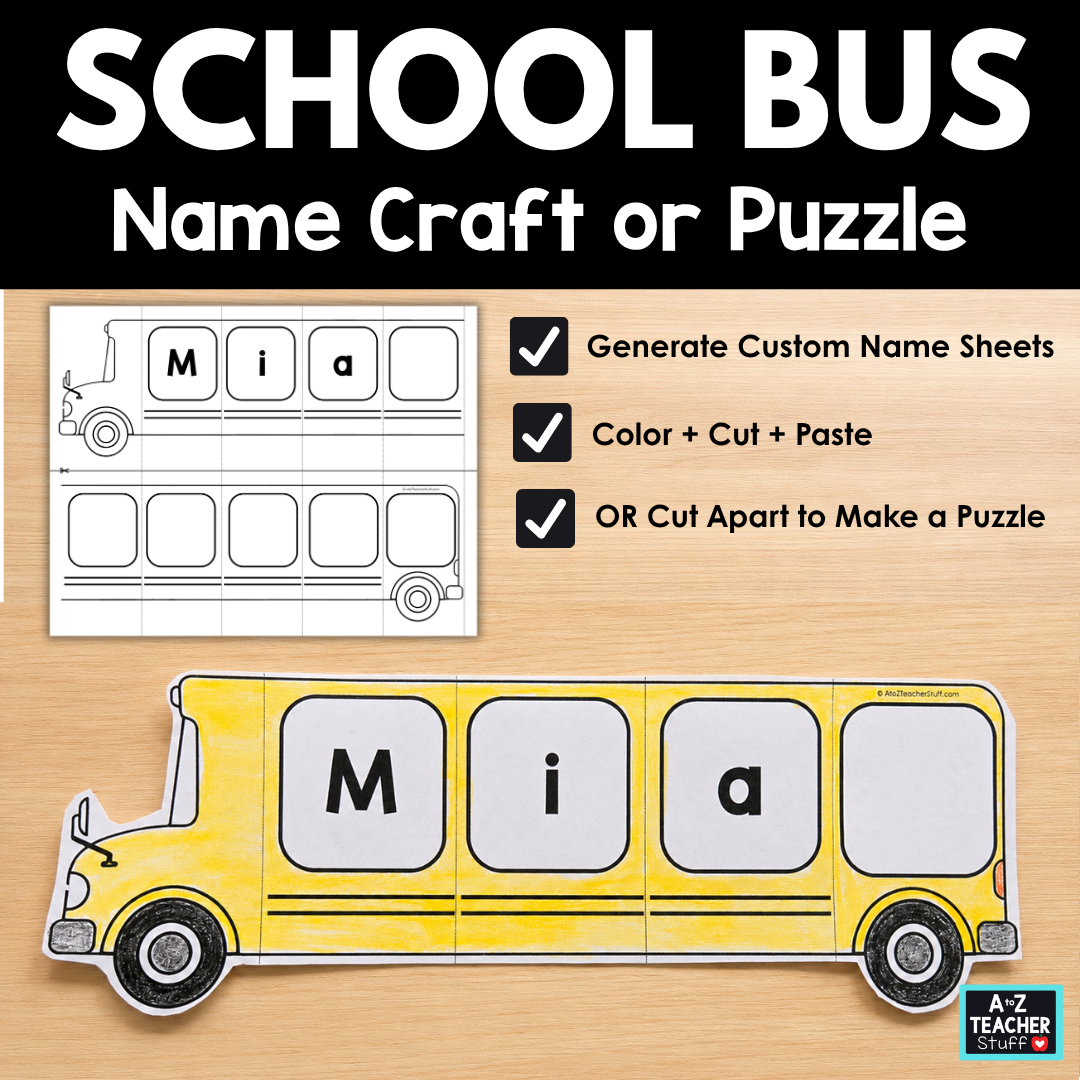 School Bus Name Craft Generator - Name Puzzle or Accordion